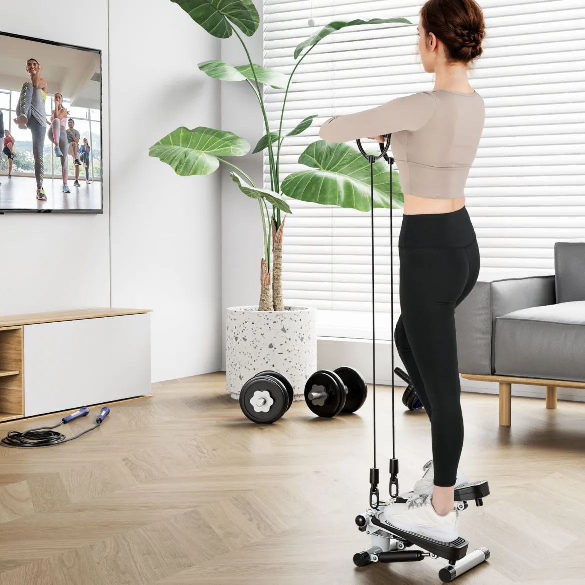 Mini-Stepper mit Widerstandbändern Twist Stepper mit Verstellbarem Widerstand Weiß