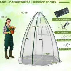 Mini Tragbares Gewächshaus mit Reißverschlusstür Begehbares PE-Blasenabdeckung Weiß