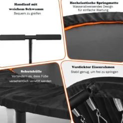 Mini Trampolin φ120 cm faltbar Fitness Trampolin mit höhenverstellbarem Griff Orange und Schwarz