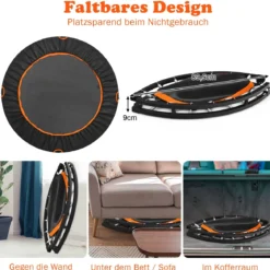 Mini Trampolin φ120 cm faltbar Fitness Trampolin mit höhenverstellbarem Griff Orange und Schwarz