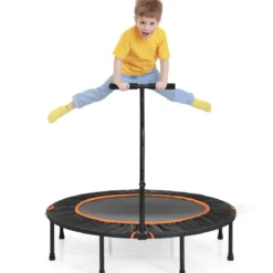 Mini Trampolin φ120 cm faltbar Fitness Trampolin mit höhenverstellbarem Griff Orange und Schwarz