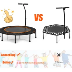 Mini Trampolin φ120 cm faltbar Fitness Trampolin mit höhenverstellbarem Griff Orange und Schwarz