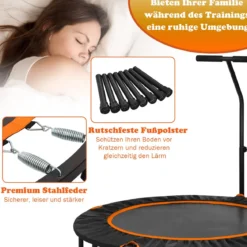 Mini Trampolin φ120 cm faltbar Fitness Trampolin mit höhenverstellbarem Griff Orange und Schwarz