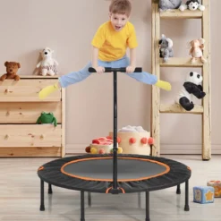 Mini Trampolin φ120 cm faltbar Fitness Trampolin mit höhenverstellbarem Griff Orange und Schwarz