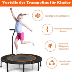 Mini Trampolin φ120 cm faltbar Fitness Trampolin mit höhenverstellbarem Griff Orange und Schwarz