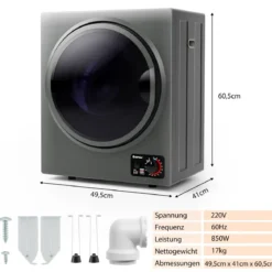 Mini Wäschetrockner Elektrischer Trockner Ablufttrockner 2,5KG / 42L / 850W Grau