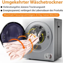 Mini Wäschetrockner Elektrischer Trockner Ablufttrockner 2,5KG / 42L / 850W Silber