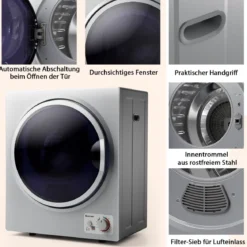 Mini Wäschetrockner Elektrischer Trockner Ablufttrockner 2,5KG / 42L / 850W Silber