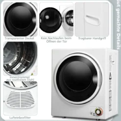 Mini Wäschetrockner Elektrischer Trockner Ablufttrockner 2,5KG / 42L / 850W Weiß