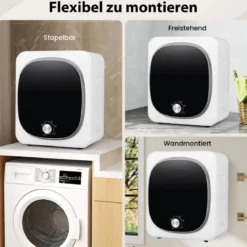 Mini Wäschetrockner 5KG mit 5 Programme bis zu 69℃ Ablufttrockner Trockner 800W