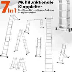 4,6 m Klappleiter mit Sicherem Verriegelungsscharnier & Rutschfesten Fußpolstern Mehrzweckleiter