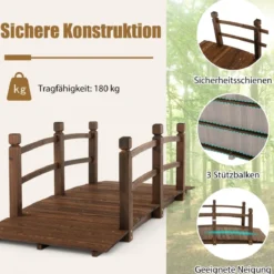 1,7 m lange Gartenbrücke aus Holz Dekorativer Teichsteg mit Absturzsicherung 180 kg Belastbar