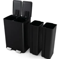 Mülleimer 2 Fächer 2 x 30L Abfalleimer Küche Tretmülleimer mit sanft schließendem Deckel Weiß/Schwarz/Silber