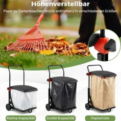 Müllsackständer mit Rollen & Deckel Höhenverstellbare Abfallwagen Müllsackhalter Abfallbehälter Schwarz