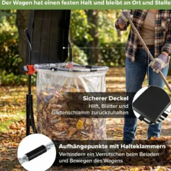 Müllsackständer mit Rollen & Deckel Höhenverstellbare Abfallwagen Müllsackhalter Abfallbehälter Schwarz