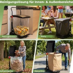 Müllsackständer mit Rollen & Deckel Höhenverstellbare Abfallwagen Müllsackhalter Abfallbehälter Schwarz