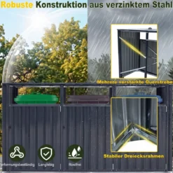 Mülltonnenbox 3er Mülltonnenverkleidung für 3 Tonnen aus Verzinktem Stahl Müllbox mit 3 Deckeln Grau