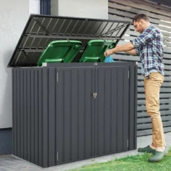 Mülltonnenbox für 2 Mülltonnen Müllbox aus Verzinktem Metall Müllhaus mit 2 Türen