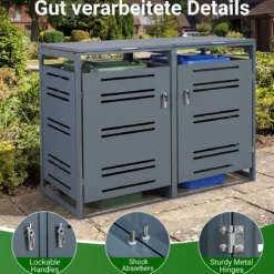 Mülltonnenbox für 2 x 120 L Mülltonne Wetterfester Gartenschuppen mit Abschließbarer Tür
