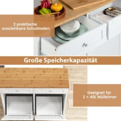 Mülltonnenschrank mit Kippbaren Türen Freistehender Küchenabfallbehälterhalter Weiß (Mülleimer nicht inbegriffen)