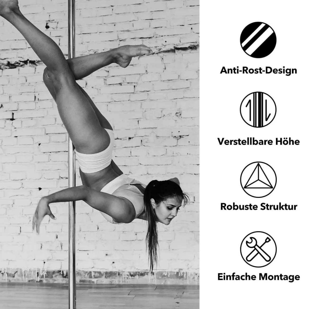 45 mm professionelle Tanzstange mit Einstellbarer Höhe und Abnehmbarem Design Silber