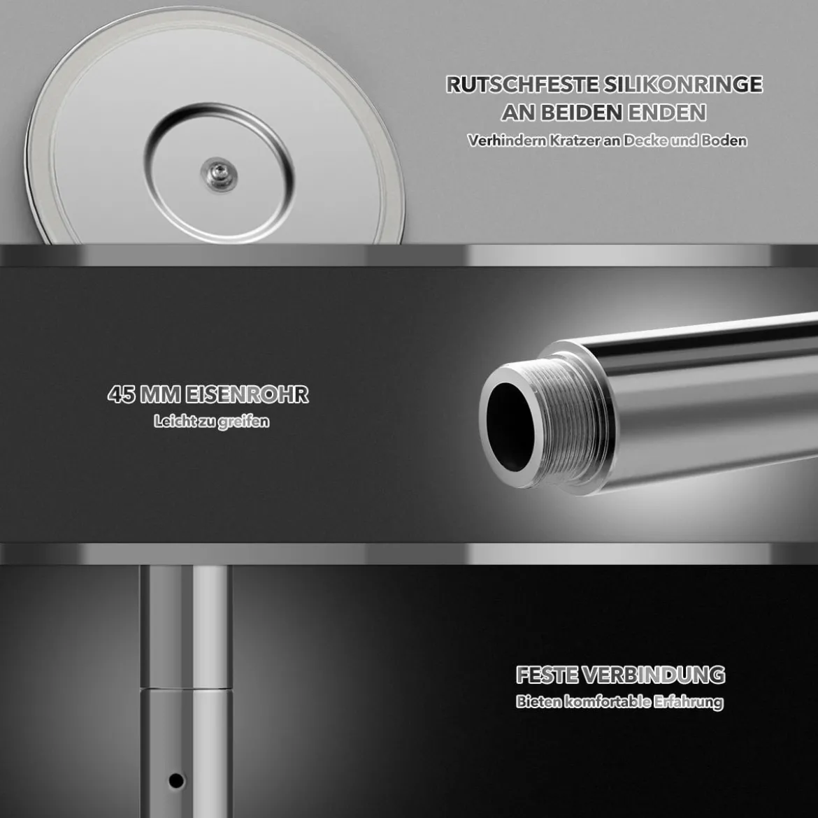 45 mm professionelle Tanzstange mit Einstellbarer Höhe und Abnehmbarem Design Silber