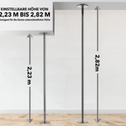 45 mm professionelle Tanzstange mit Einstellbarer Höhe und Abnehmbarem Design Silber