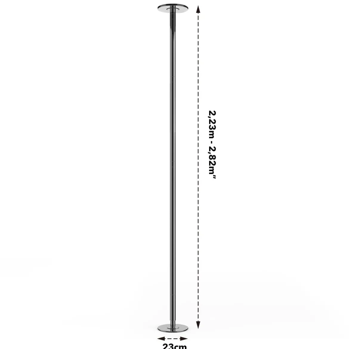 45 mm professionelle Tanzstange mit Einstellbarer Höhe und Abnehmbarem Design Silber