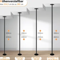 45 mm Profi Tanzstange mit Einstellbarer Höhe und Abnehmbarem Design Schwarz