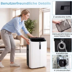Mobile Klimaanlage 14000 BTU Klimagerät mit Kühlung Heizung Entfeuchtung Ventilator & Schlafmodus