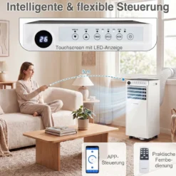 Mobile Klimaanlage 4-in-1 Tragbarer Luftkühler mit Luftentfeuchter Ventilator Schlafmodus 7000BTU