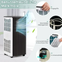 Mobiler Klimaanlagen 4-in-1 Klimagerät Kühl-&Lüfter-&Entfeuchtungs&Schlafmodus Fernbedienung 31 x 32 x 71,5 cm Weiß