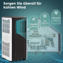 Mobiler Klimaanlagen 4-in-1 Klimagerät Kühl-&Lüfter-&Entfeuchtungs&Schlafmodus Fernbedienung 31 x 32 x 71,5 cm Weiß