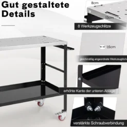 Mobiler Schweißtisch mit φ 1,6cm Löchern & Werkzeugständer & 8 Werkzeugschlitzen