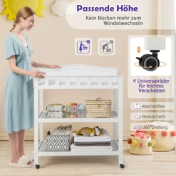 Mobiler Wickeltisch Wickelstation für Babys mit Unterlage und 2 offenen Regalen 87 x 50 x 99 cm