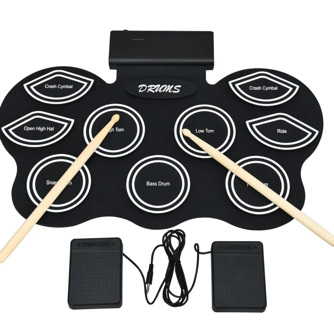 Mobiles E-Drum Set digitales elektronisches Schlagzeug mit 9 Silikon Pads und Bluetooth schwarz