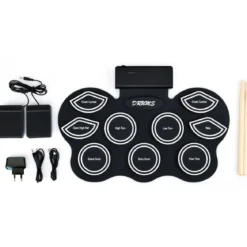 Mobiles E-Drum Set digitales elektronisches Schlagzeug mit 9 Silikon Pads und Bluetooth schwarz