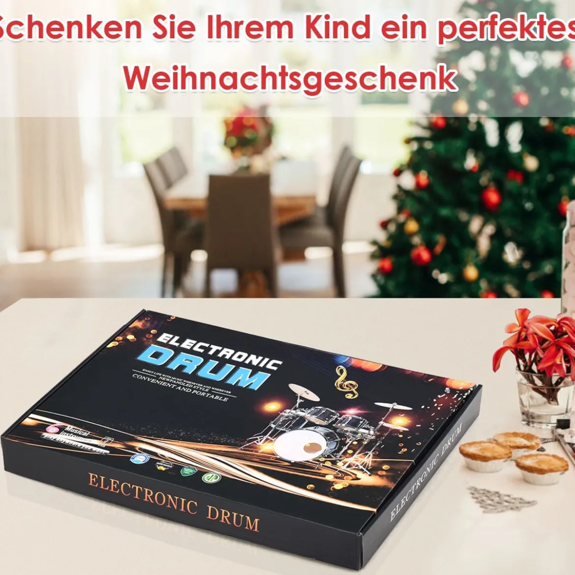 Mobiles E-Drum Set digitales elektronisches Schlagzeug mit 9 Silikon Pads und Bluetooth schwarz