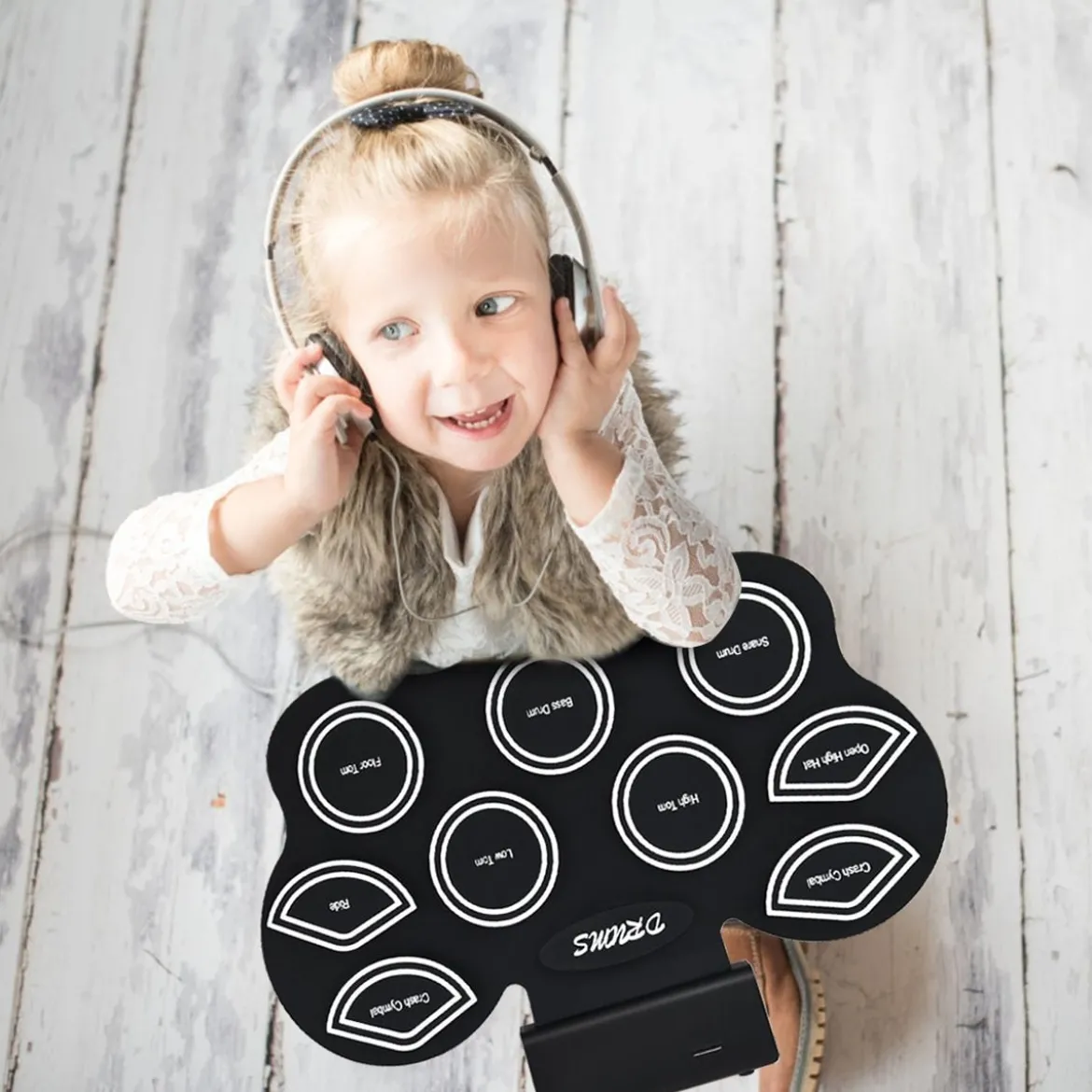 Mobiles E-Drum Set digitales elektronisches Schlagzeug mit 9 Silikon Pads und Bluetooth schwarz