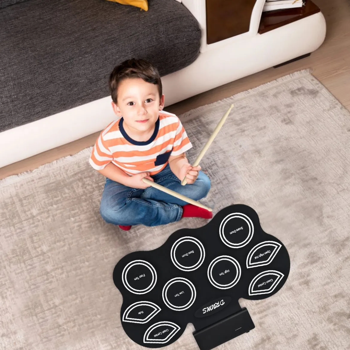 Mobiles E-Drum Set digitales elektronisches Schlagzeug mit 9 Silikon Pads und Bluetooth schwarz