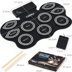 Mobiles E-Drum Set digitales elektronisches Schlagzeug mit 9 Silikon Pads und Bluetooth schwarz
