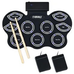 Mobiles E-Drum Set digitales elektronisches Schlagzeug mit 9 Silikon Pads und Bluetooth schwarz
