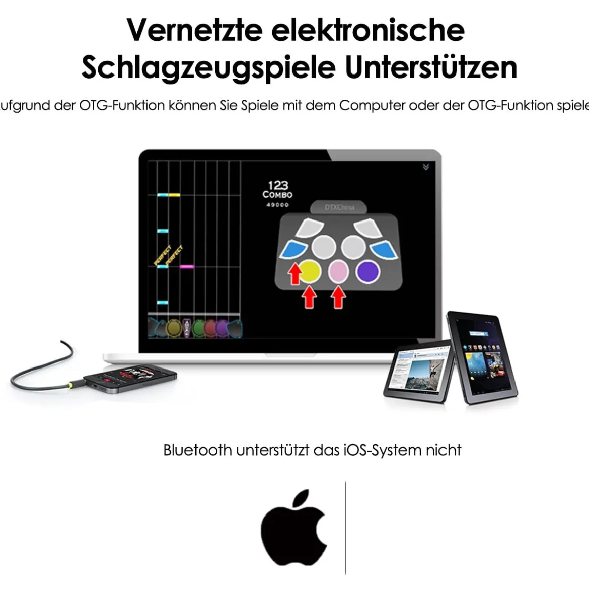 Mobiles E-Drum Set digitales elektronisches Schlagzeug mit 9 Silikon Pads und Bluetooth schwarz