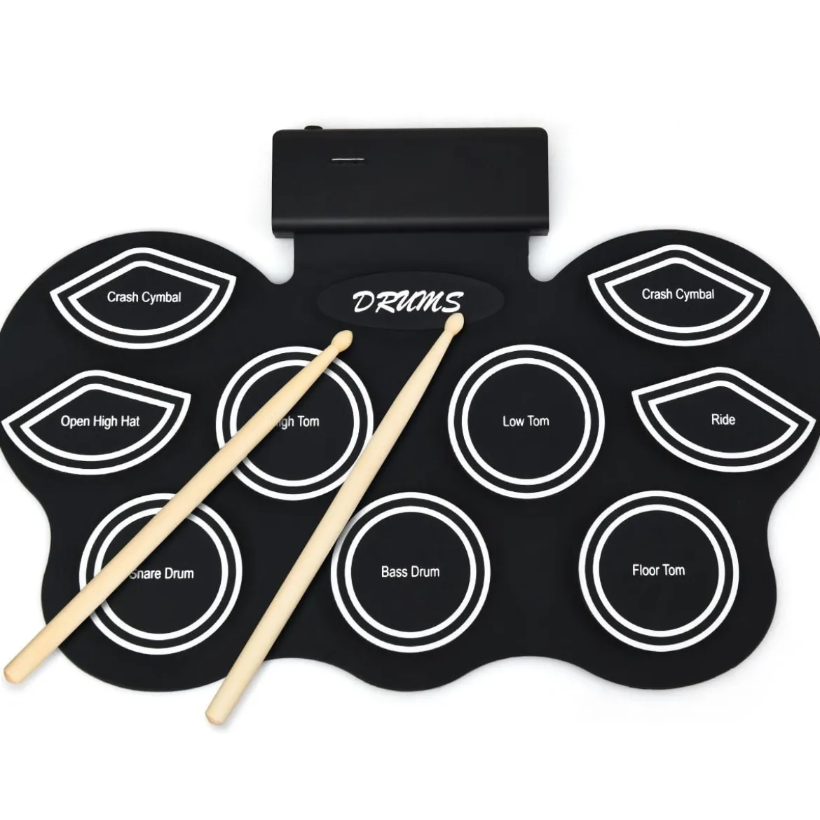 Mobiles E-Drum Set digitales elektronisches Schlagzeug mit 9 Silikon Pads und Bluetooth schwarz