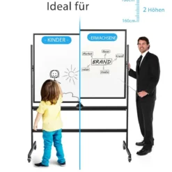mobiles magnetisches großes reversibles Whiteboard um 360° drehbar 90 x 120 cm Schwarz + Weiß