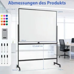 Mobiles Whiteboard beidseitiges magnetic Board mit Ständer 2 verstellbare Höhen Schwarz
