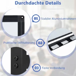 Mobiles Whiteboard beidseitiges magnetic Board mit Ständer 2 verstellbare Höhen Schwarz