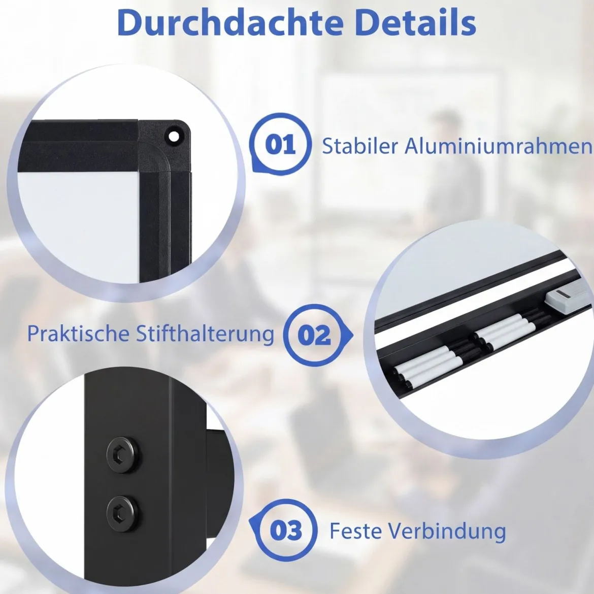 Mobiles Whiteboard beidseitiges magnetic Board mit Ständer 2 verstellbare Höhen Schwarz