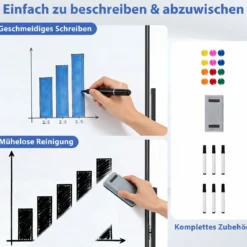 Mobiles Whiteboard beidseitiges magnetic Board mit Ständer 2 verstellbare Höhen Schwarz