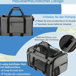 Mobile Transportbox mit Teleskopgriff & Rädern & Kleine Tasche für Katze Hunde Grau